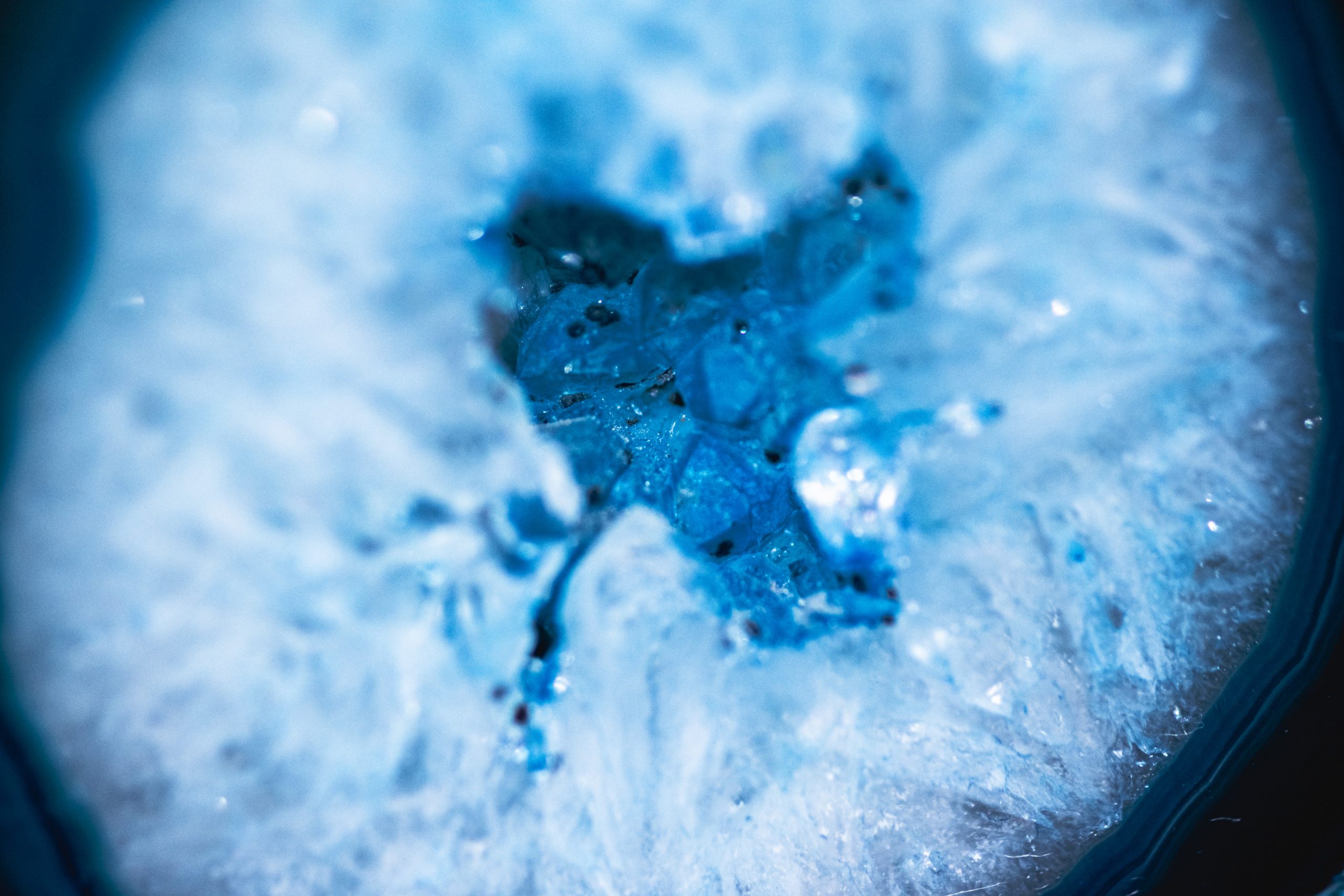 A closer look inside an icey blue geode