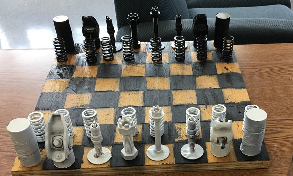 Chess set made out of recycled material